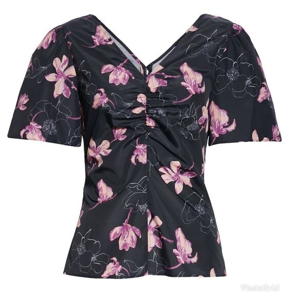 Revolve Club Monaco Ruched Front Woven Floral Print Top - Picture 4 of 11